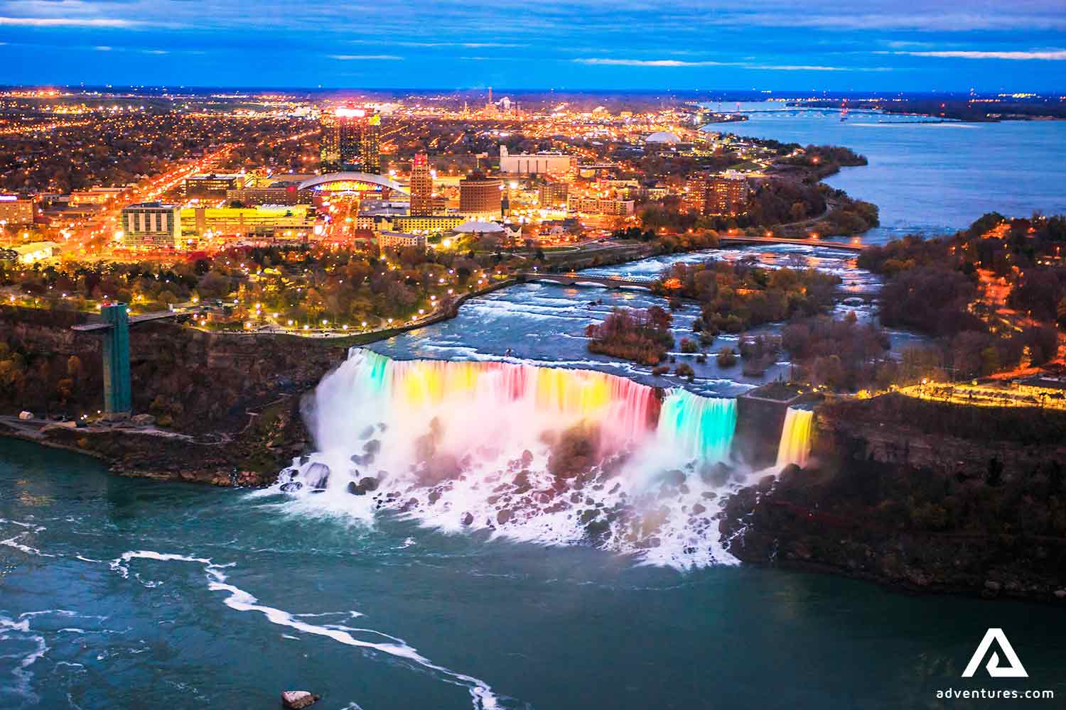 aerial view of niagara at night in canada