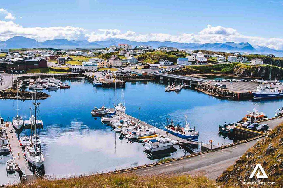 stykkisholmur town harbor in snaefellsnes peninsula area