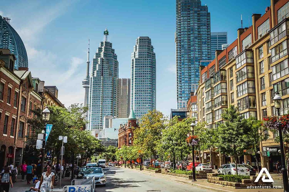 Street View Sunny Summer Skyscrapers in toronto