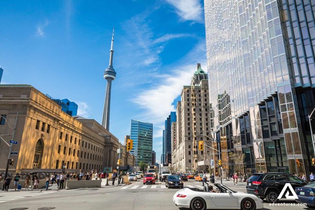 street view in financial district of toronto city