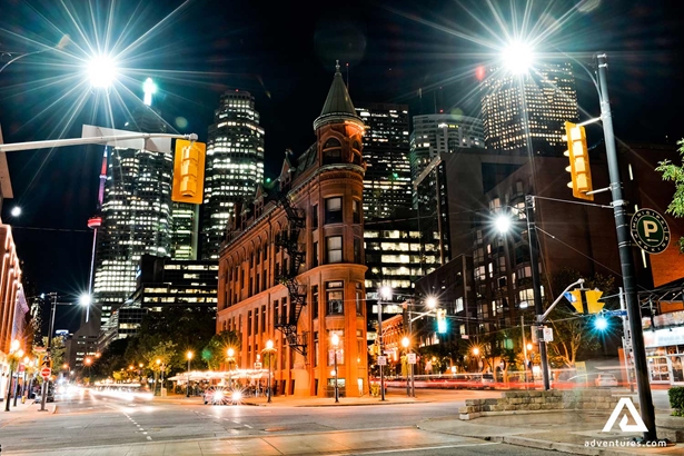 toronto city street view at night in canada