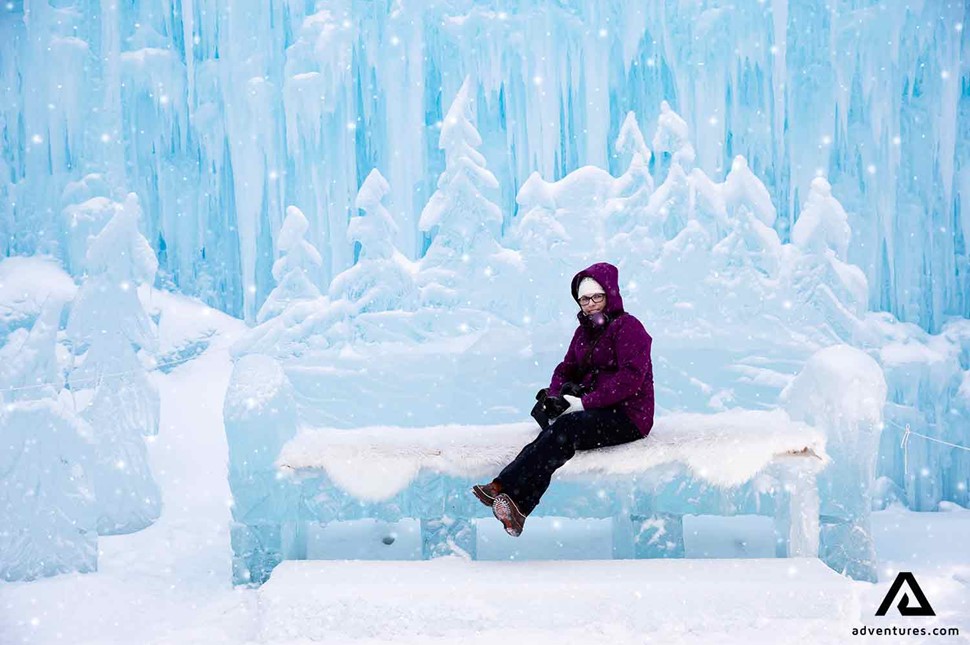 Woman Sitting On An Ice Bench Sculpture in edmonton