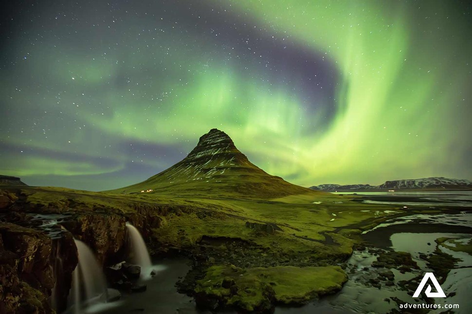 northern lights at kirkjufell mountain in snaefellsnes