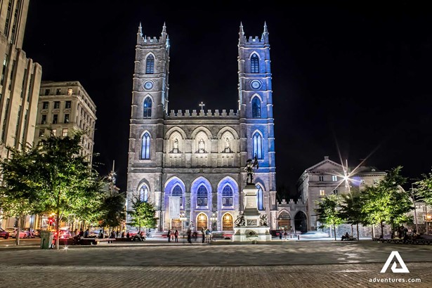 notre dame basilica at night in montreal canada