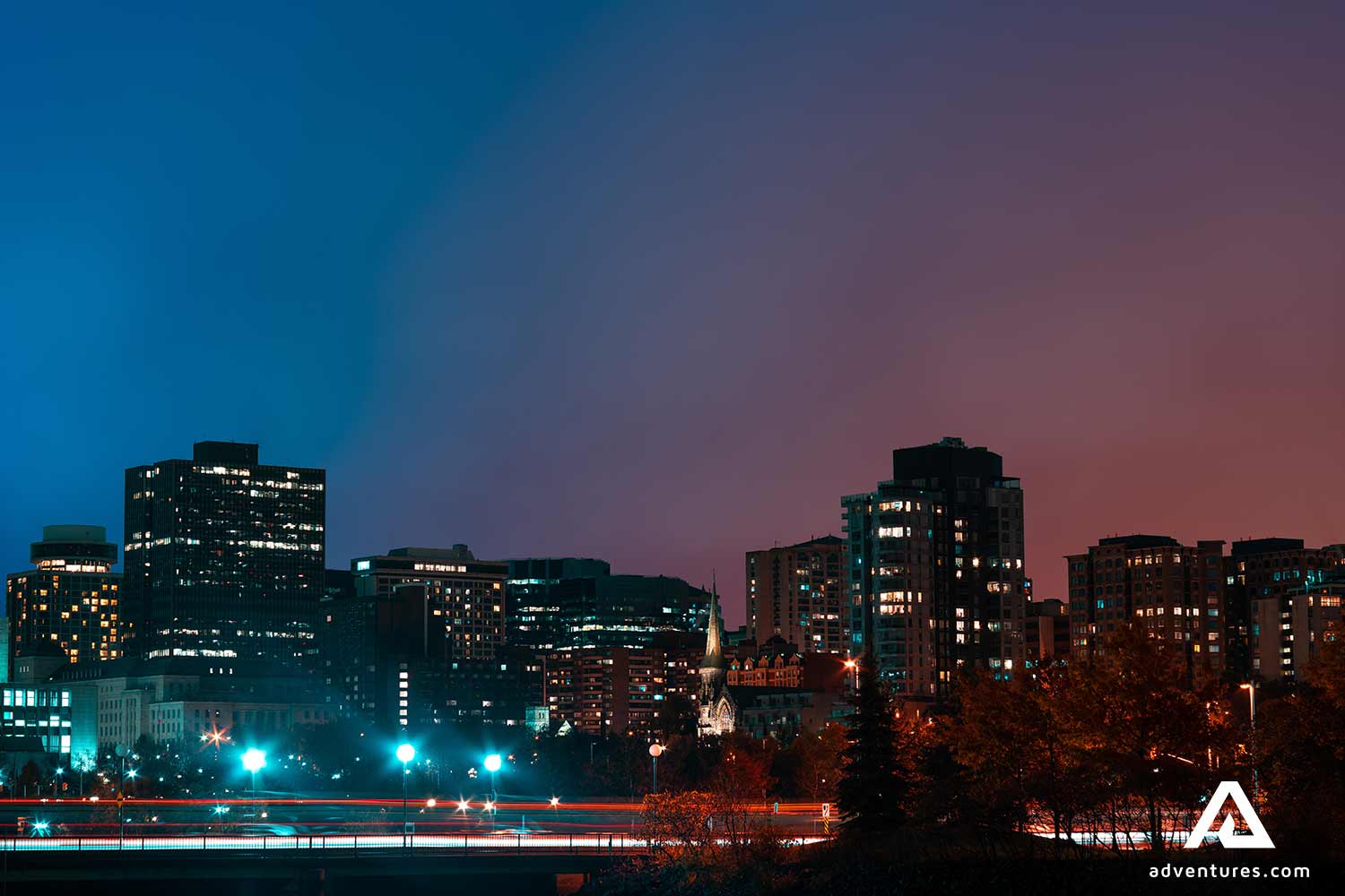 city skyline in ottawa at night