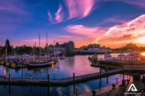 colorful sunset in harbor in canada