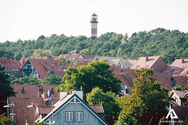 nida town buildings and lighthouse in lithuania