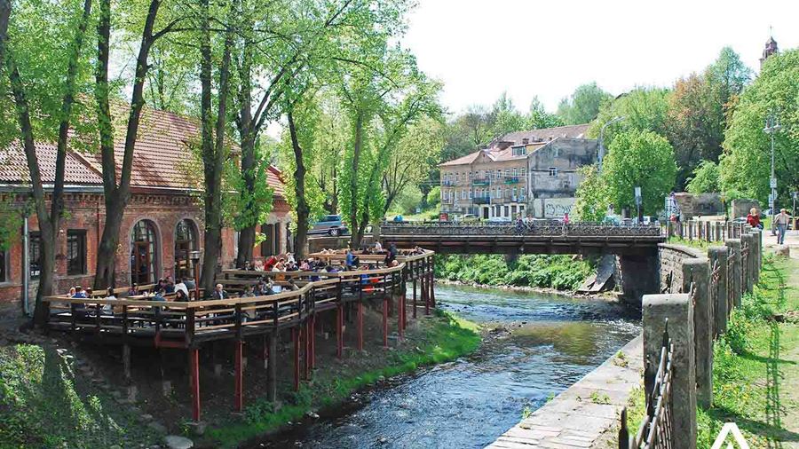 uzupis district river and small bridge