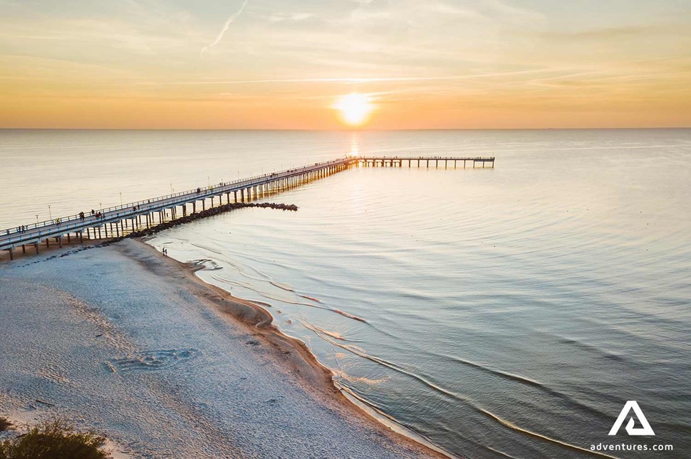 palanga beach aerial view at sunset in lithuania
