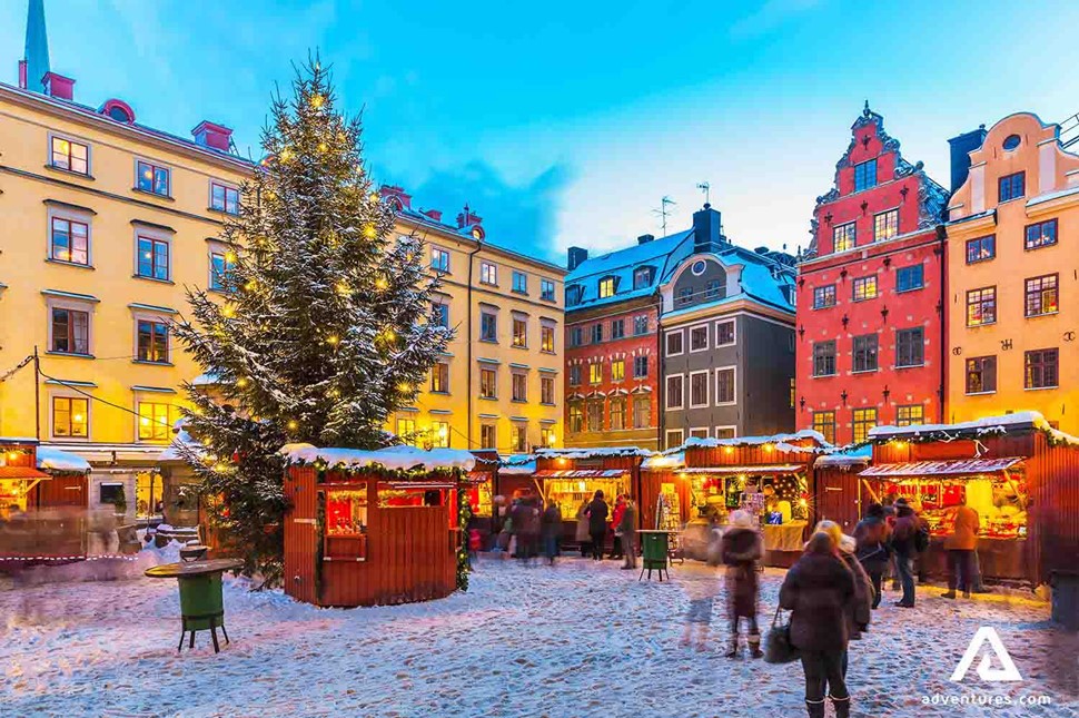 christmas market in stockholm old town in december