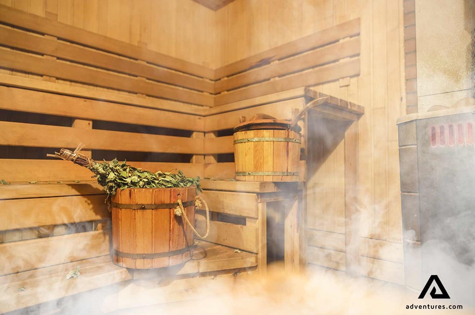 wooden sauna steaming hot temperature