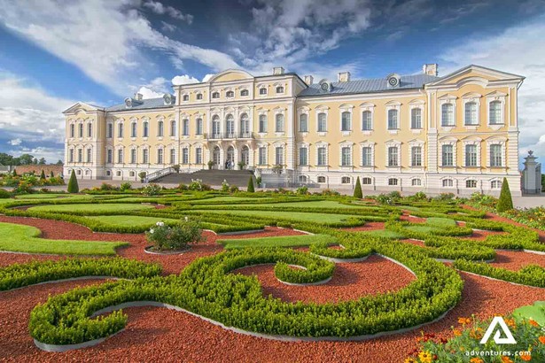 rundale palace gardens and main building in latvia