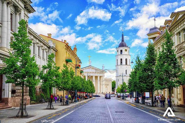 vilnius city center main street view in summer