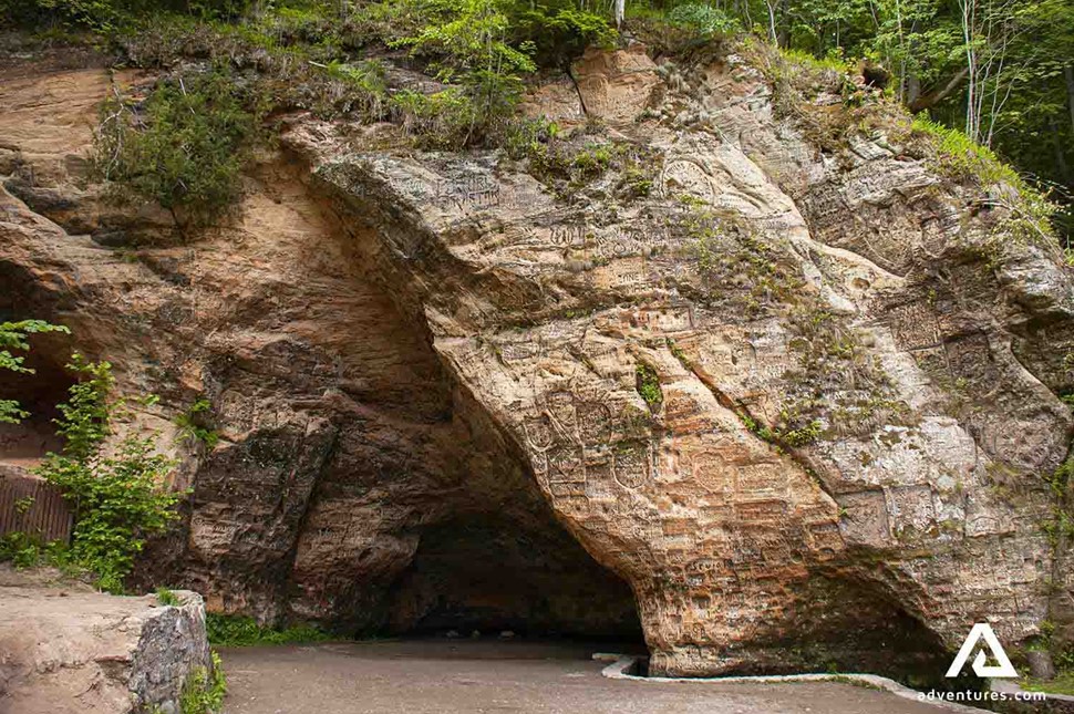 cave in a mountain at sigulda in latvia