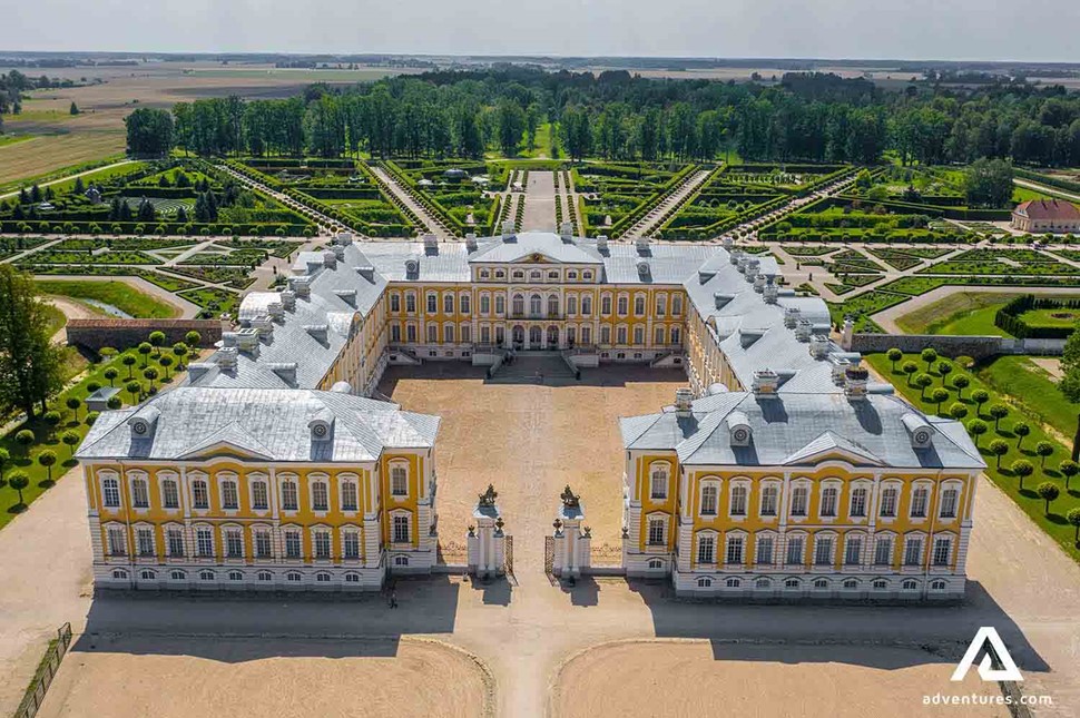 rundale palace view with gardens in latvia