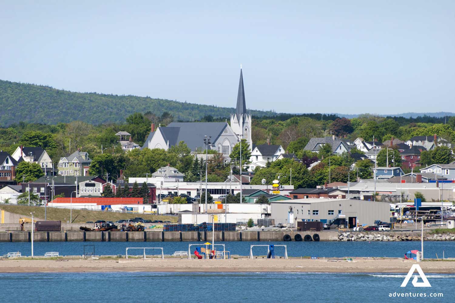 church and houses seaside view in nova scotia