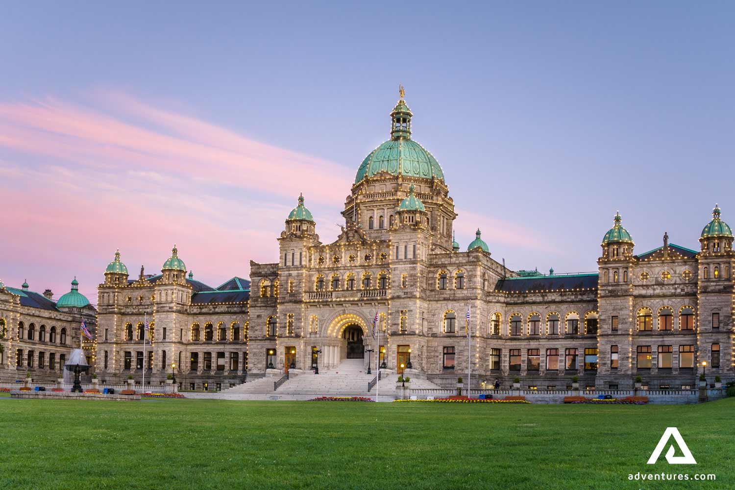 victoria city parliament building at sunset
