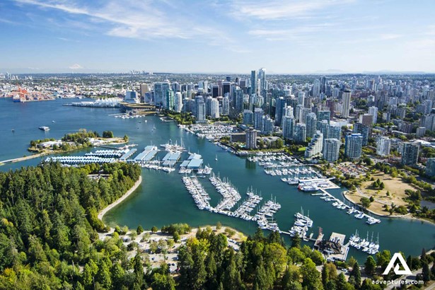 aerial drone view of vancouver city