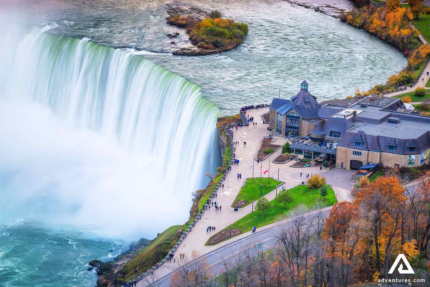 niagara falls view from a helicopter flying past