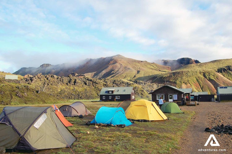 camping site in landmannalaugar in summer