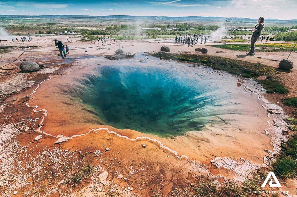 colourful view of calm geysir in iceland