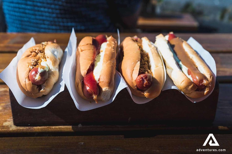 icelandic hot dogs with condiments in reykjavik