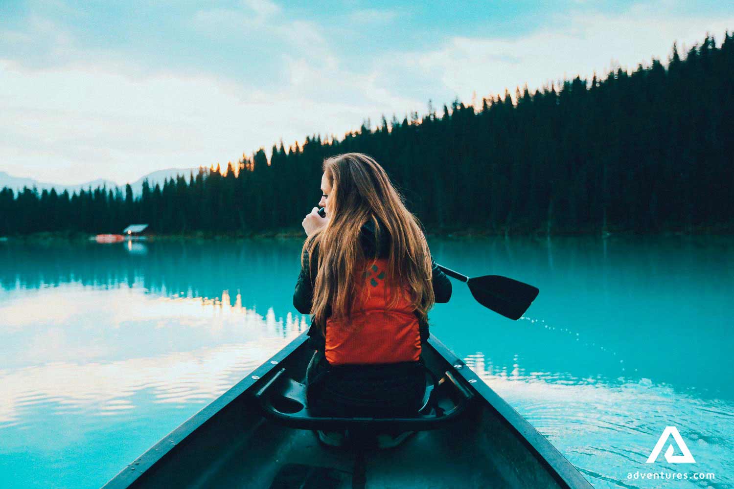 canoeing at lake louise in canada