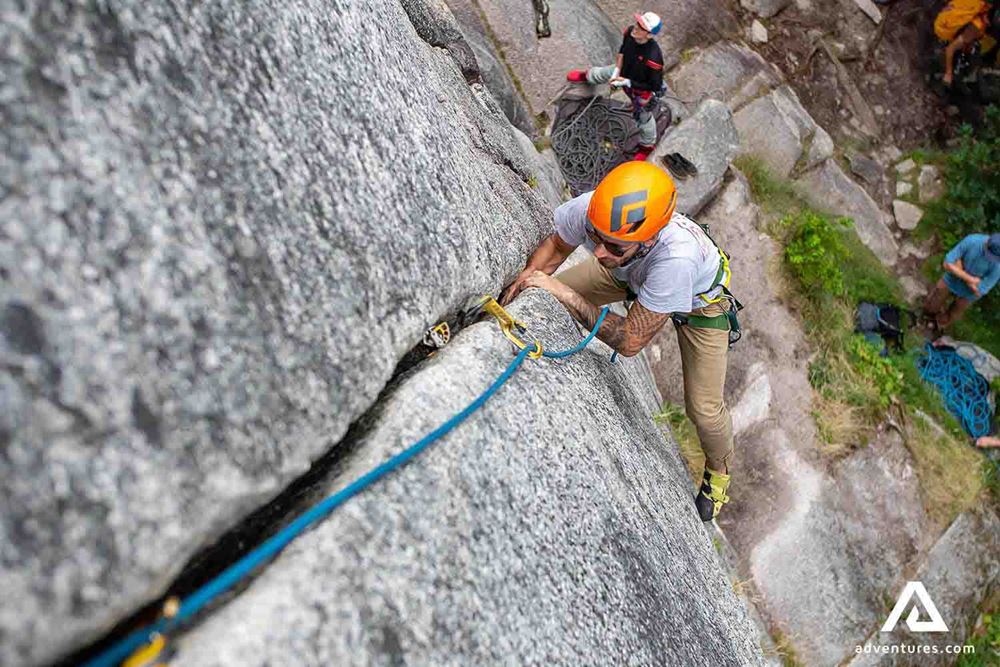 rock climbing up a very steep cliff