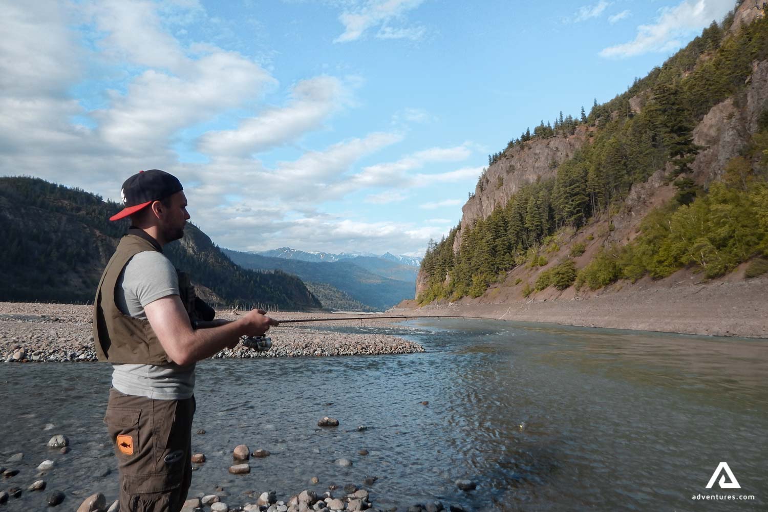Men fishing on river