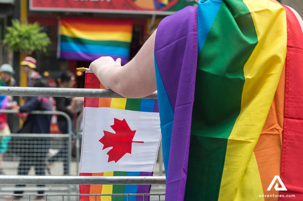 gay pride flag in canada on a parade