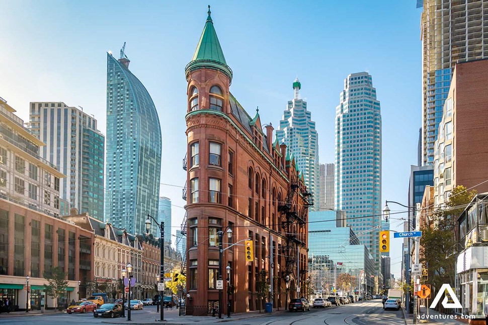 famous narrow building in toronto canada in summer