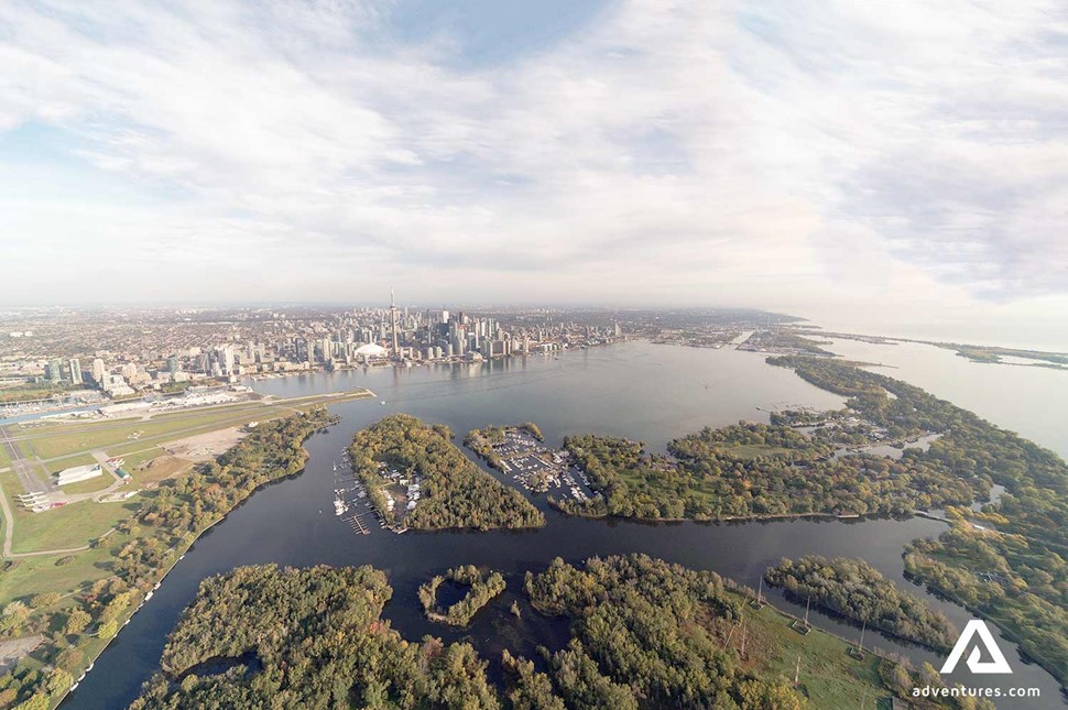 aerial view of islands near toronto city in canada