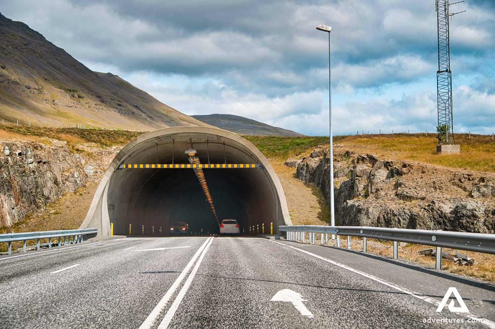 driving through hvalfjordur tunnel near reykjavik
