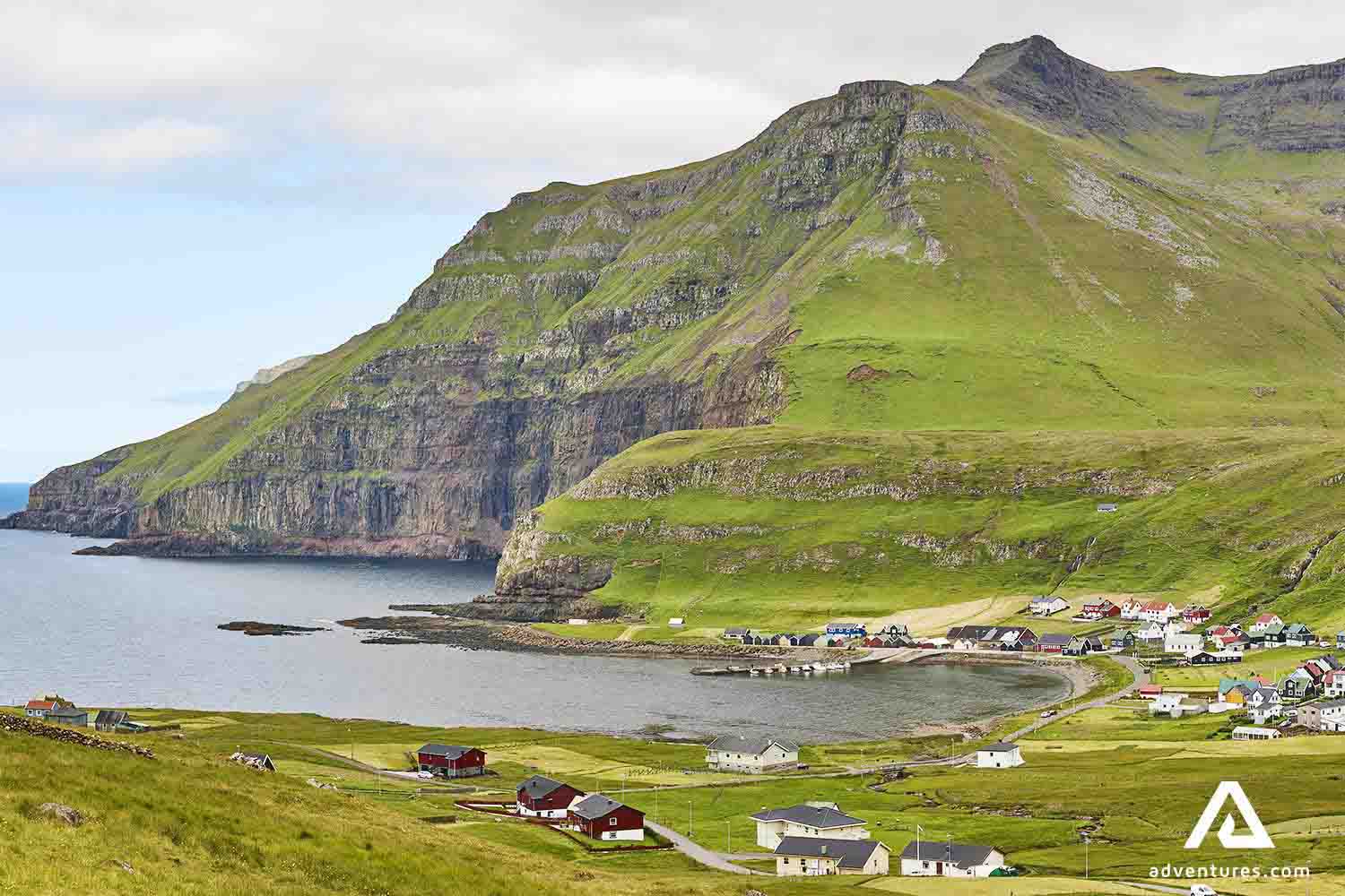 mountains and cliffs in famjin town in faroe islands