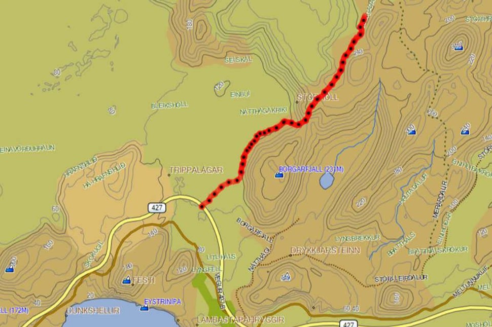 original trail to volcano eruption in spring 2021 in iceland