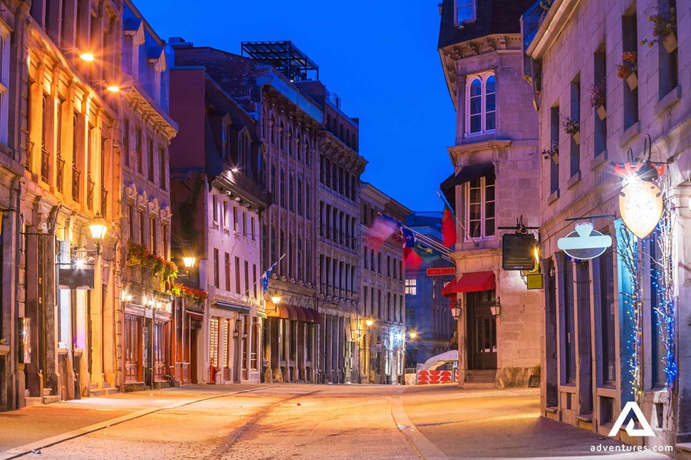 montreal old town architecture at night