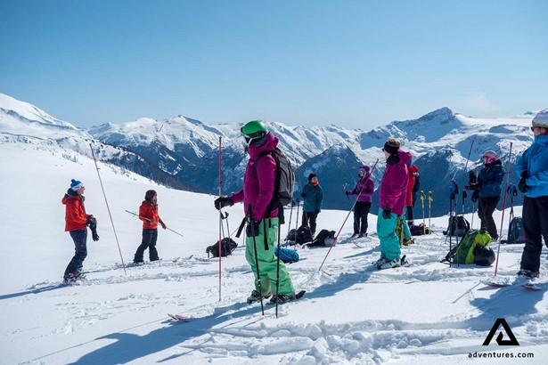 group skiing in whistler at winter