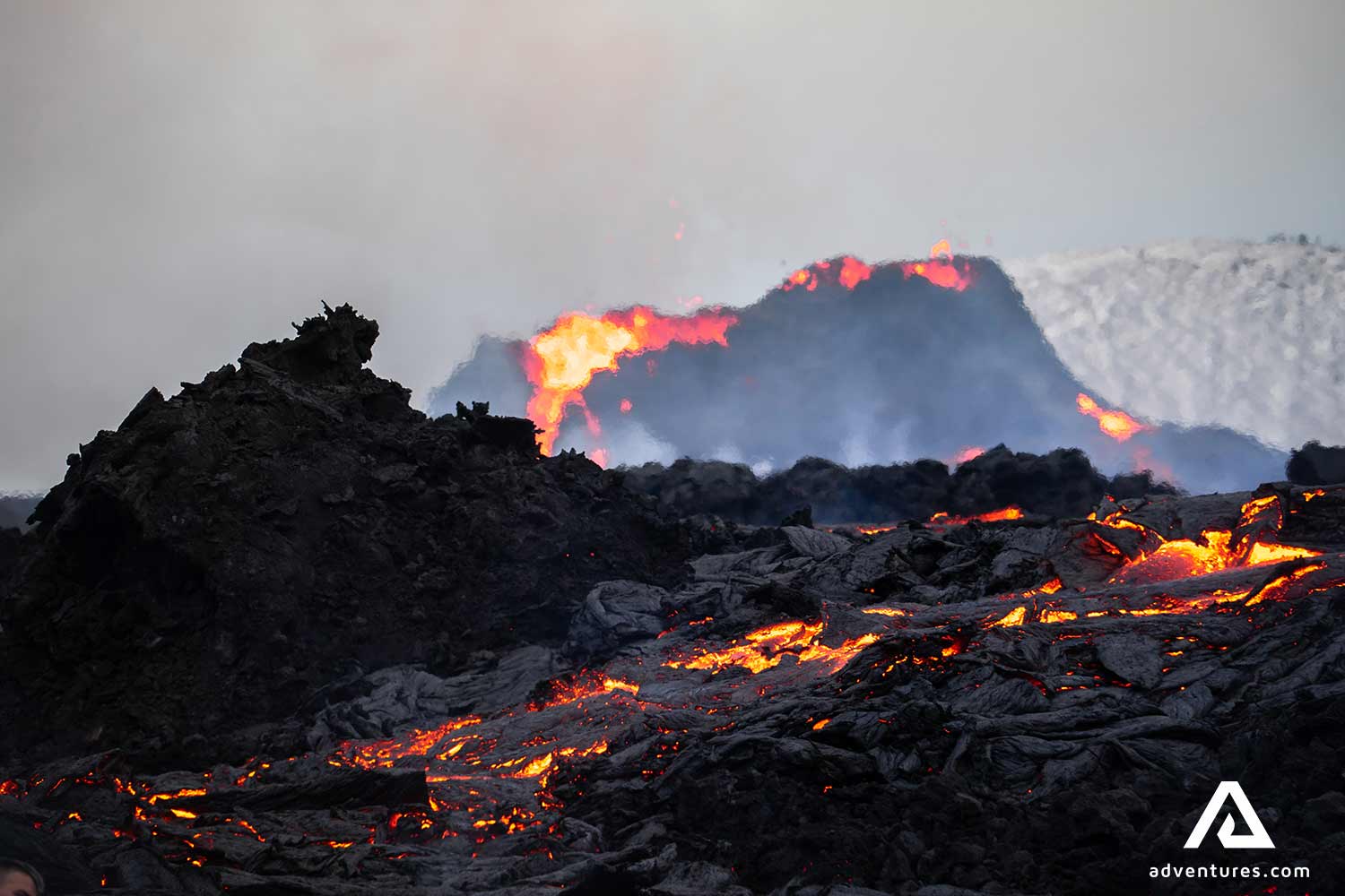 Volcano Field And Fagradalsfjall Lava flowing in iceland