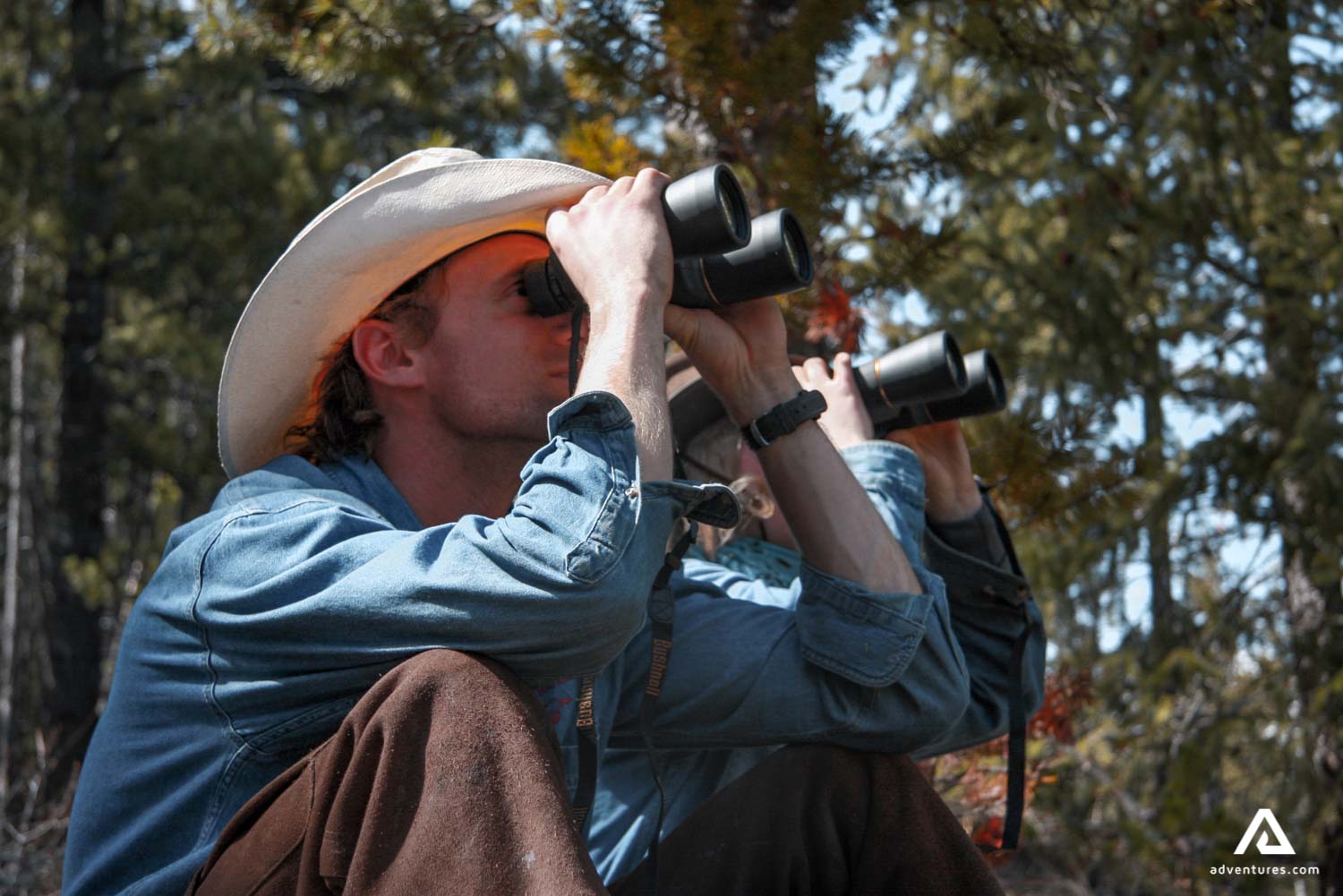 Bird watching through binoculars
