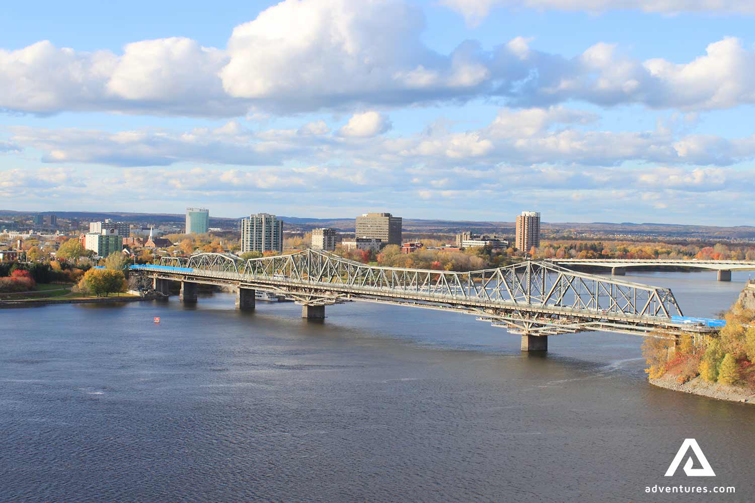 partly view of ottawa river in canada from a drone