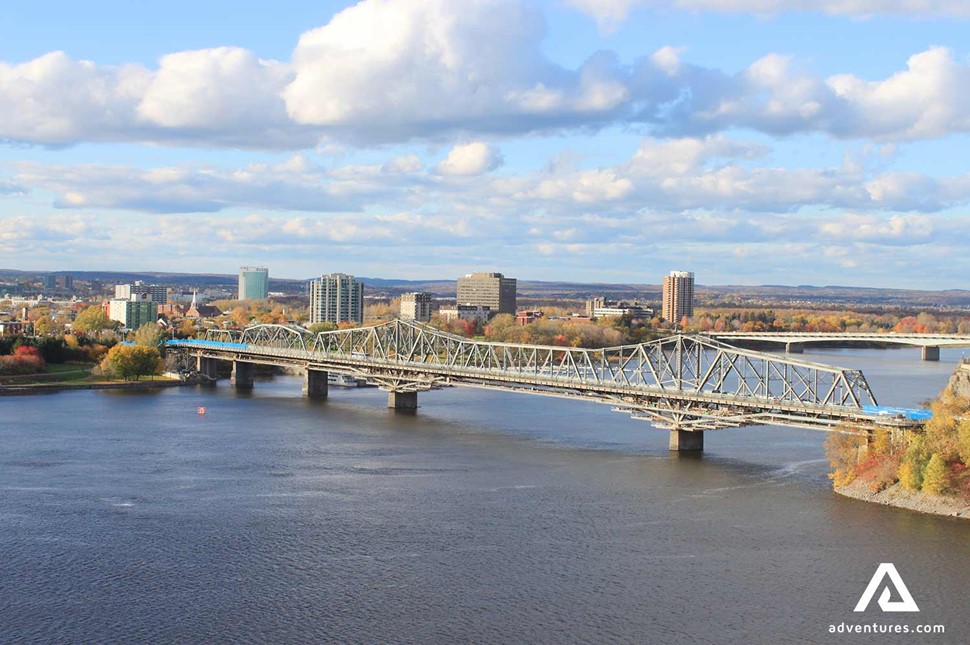 partly view of ottawa river in canada from a drone