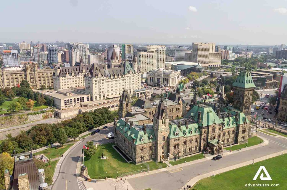 parliament hill drone view in ottawa