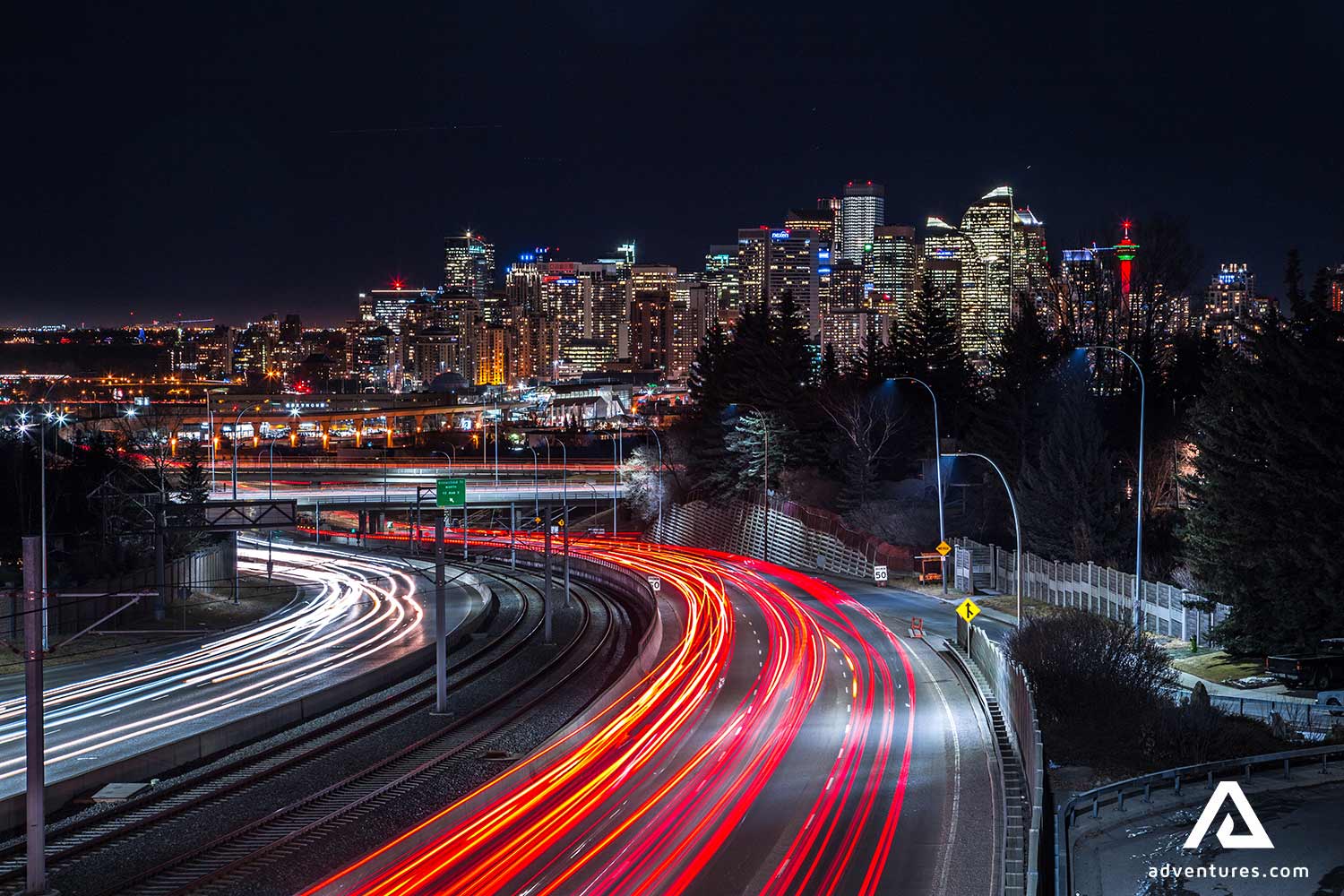 canadian city calgary night lights long exposure picture