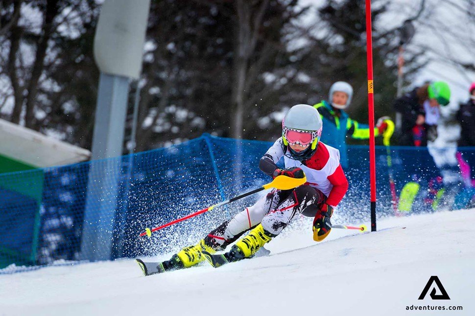 skier woman in a slalom competition at olympics