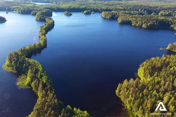 aerial view of liesjarvi national park lakes in summer