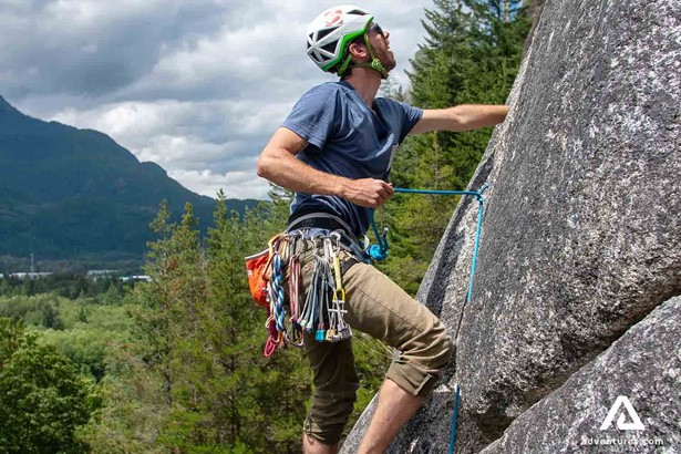 Man Rock Climbing Steep Cliff Whistler Canada