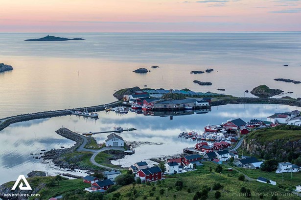 small fishing town aerial view in norway