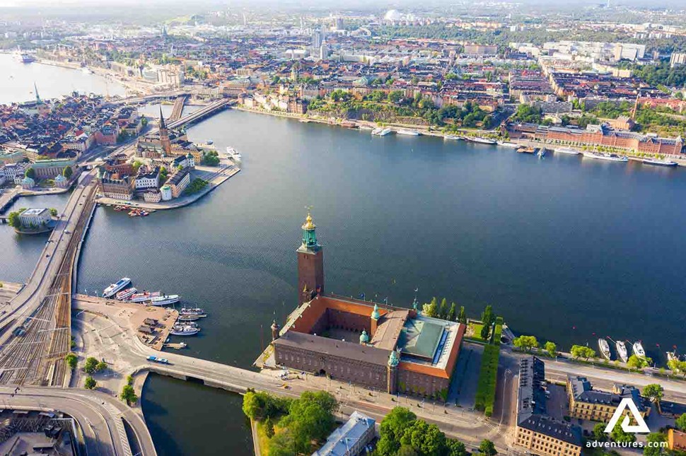 birds eye view of central stockholm area in summer