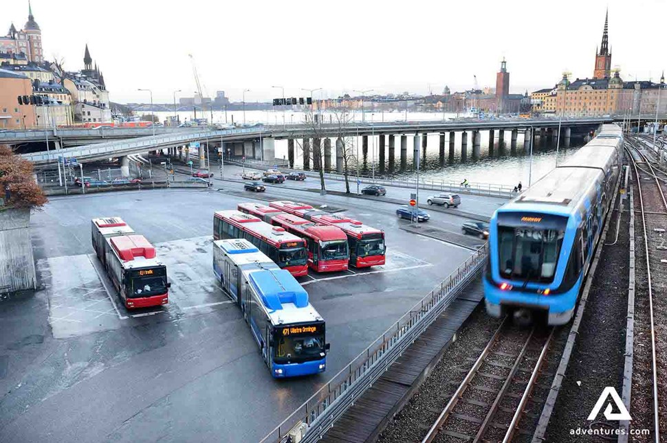 public transport bus and train in stockholm city