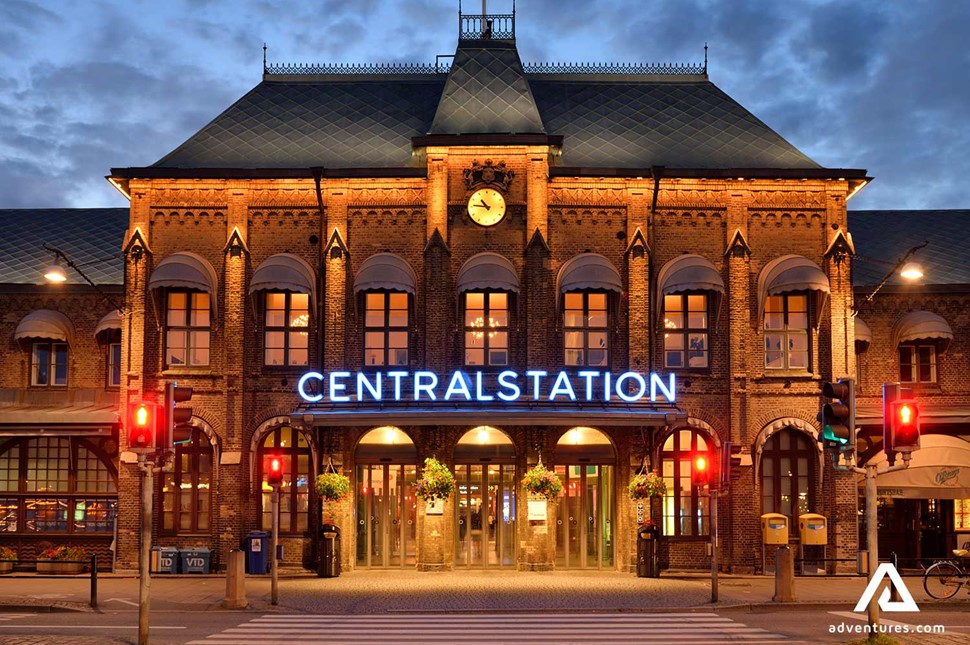 gothenburg city central station building at night